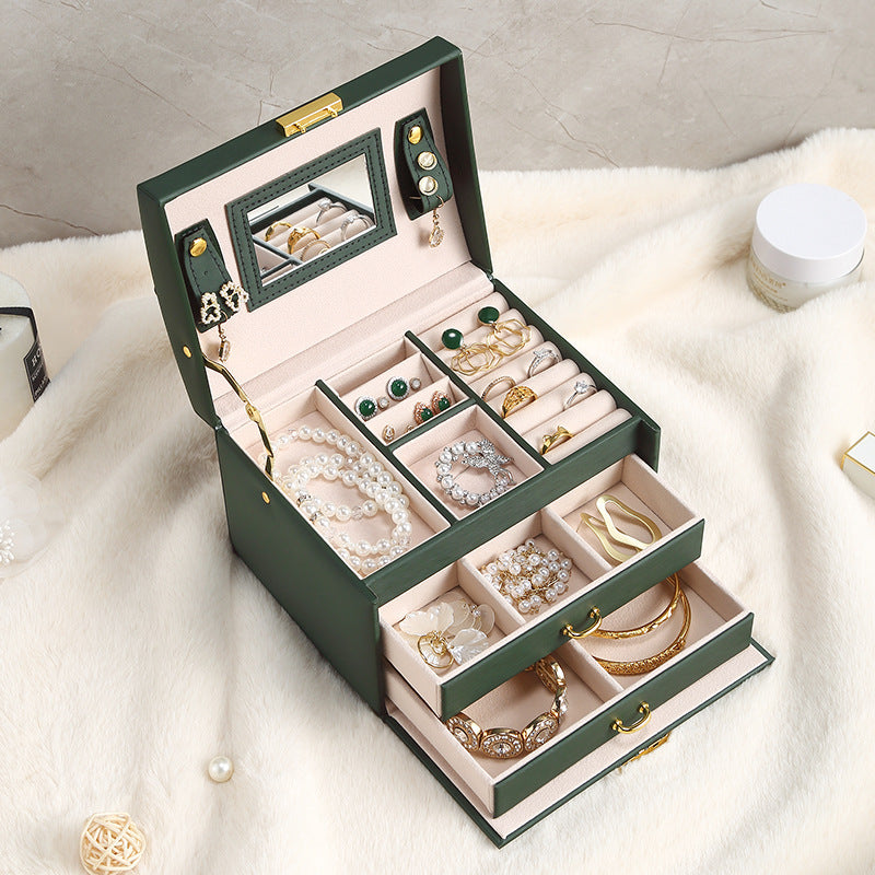 Household jewelry box cross-border large capacity three-layer drawer Jewelry box ring earrings portable jewelry storage box
