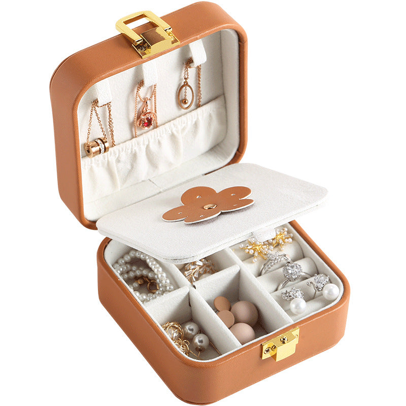 Net brown sugar fruit jewelry storage box pu leather flip jewelry storage box portable mini girl jewelry box