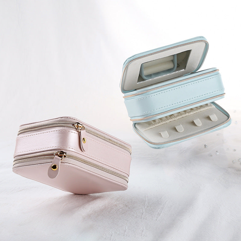 Cross-border simple zipper jewelry storage box Portable necklace earring ring jewelry storage box Lipstick storage box