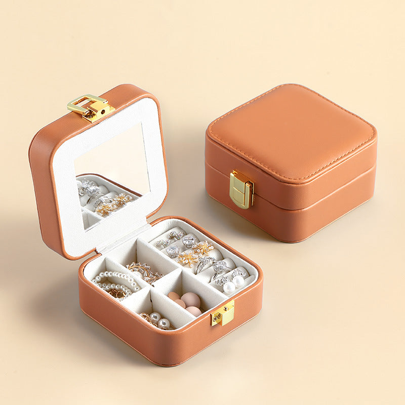 Net brown sugar fruit jewelry storage box pu leather flip jewelry storage box portable mini girl jewelry box