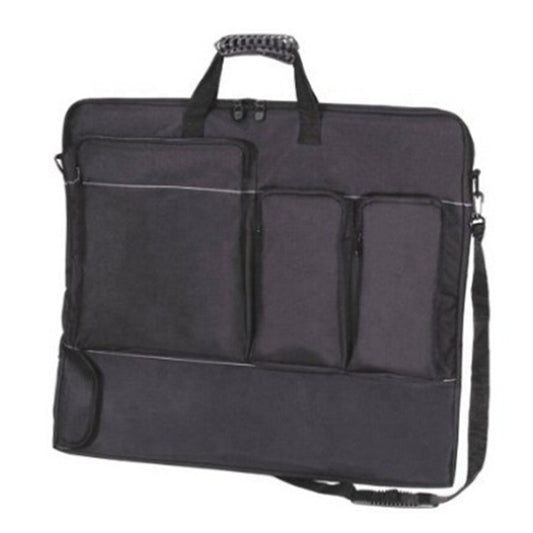 Tote shoulder black nylon art portfolio with four large zippered pockets