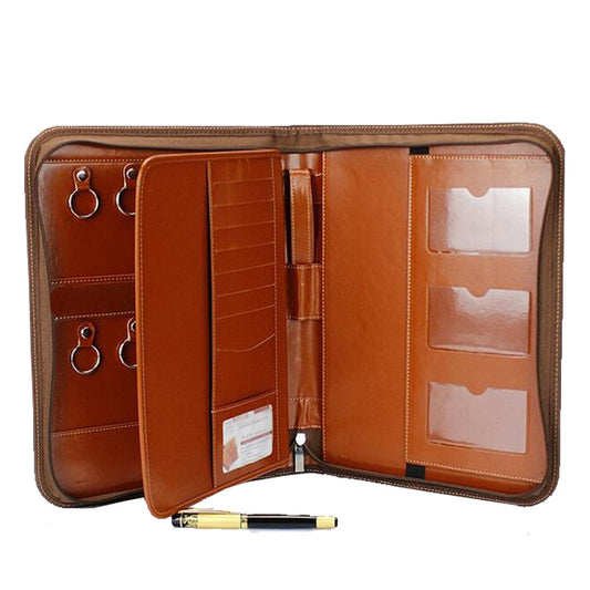 A4 Zippered Leather Padfolio Portfolio Case with Business Conference Portfolio Organizer Notepad Portfolio Folder for Women Men