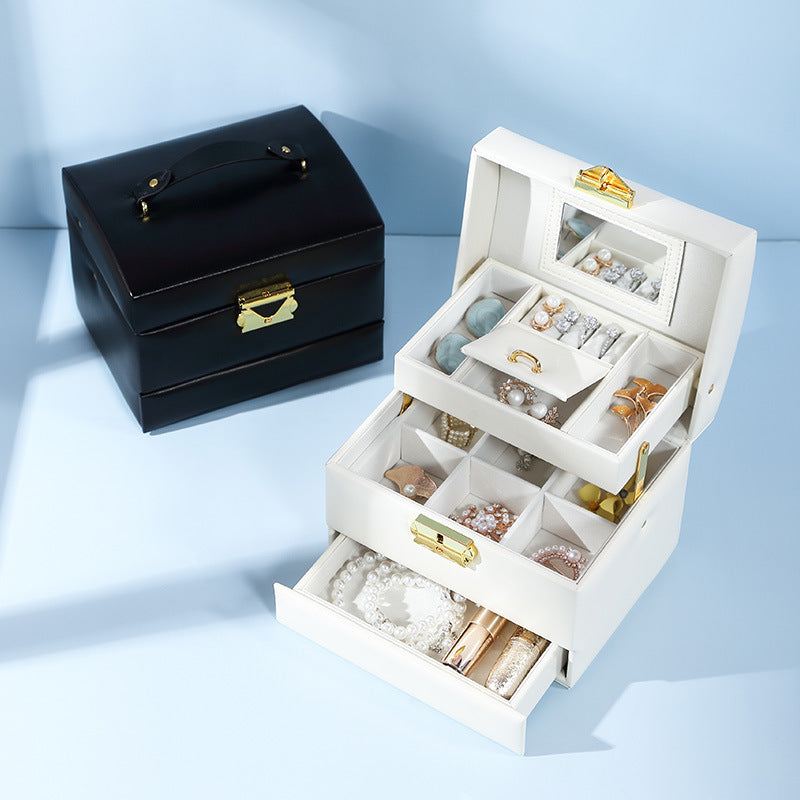 Alligator automatic jewelry box leather three-layer jewelry box hand jewelry box