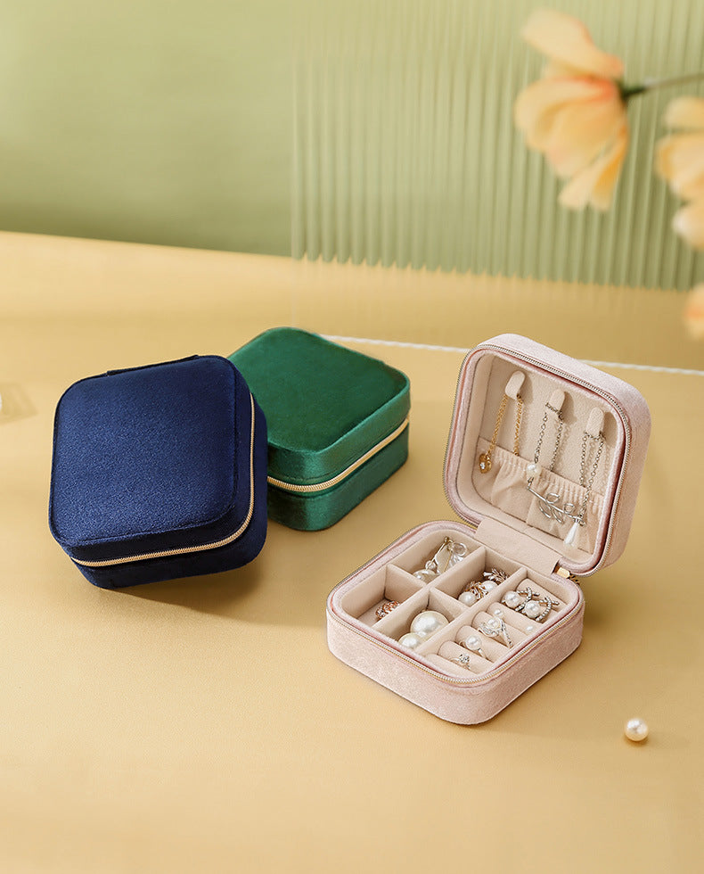 Earring necklace ring jewelry box cross-border processing custom suede jewelry storage box travel portable jewelry box