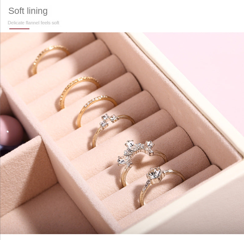 New leather jewelry jewelry box Korean version of the jewelry storage box monochrome temperament multi-layer large capacity jewe