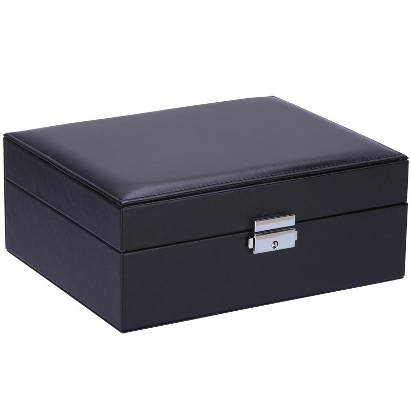 Large capacity double layer jewelry box wholesale clamshell leather jewelry storage box pu ring watch storage box