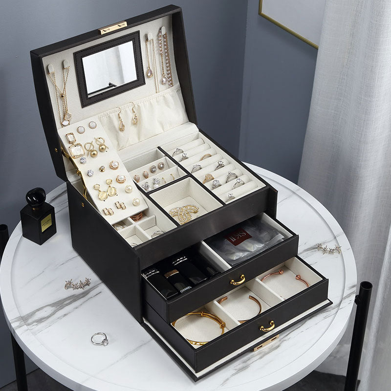 Large size cross-border jewelry box Cross Storage Portable with mirror Ornaments storage item ring jewelry box Jewelry box