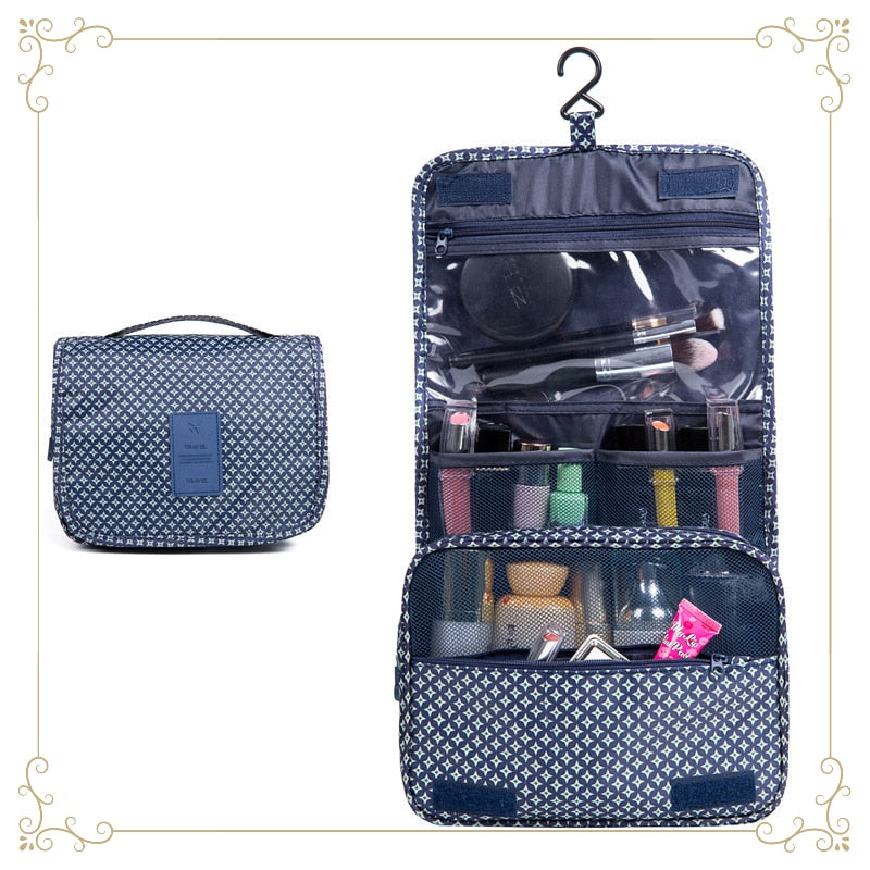 Women's Travel Cosmetic Bag Toiletries Organizer - Waterproof Makeup Bag with Hanging Hook for Bathroom Storage
