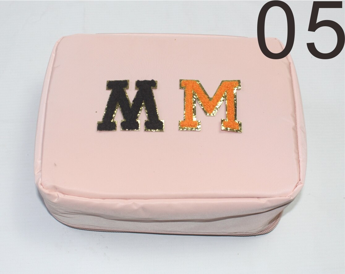 Large Zipper Nylon Pouch Waterproof Makeup Bag Toiletry Cosmetic Bag With Letter Patches makeup case  cosmetic box  make up bag