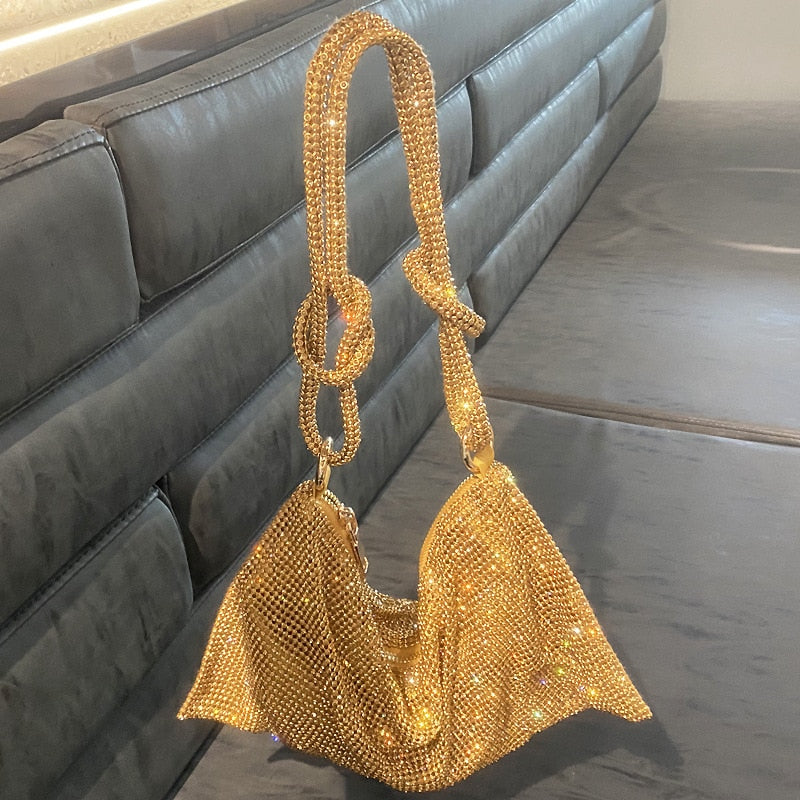New rhinestone armpit bag inlaid diamond full diamond handbag pink bag hand carrying small bag female diamond bag