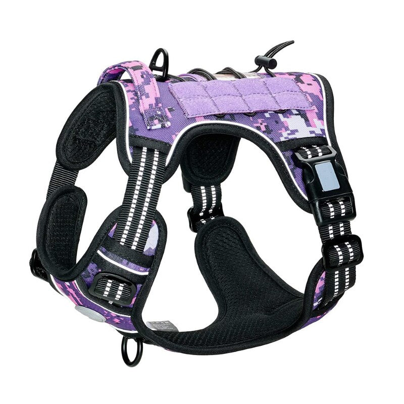 Pet Chest Back Nylon Waterproof Dog Harness Purple Camouflage Medium Large Dog Tactical Chest Back Lead Rope