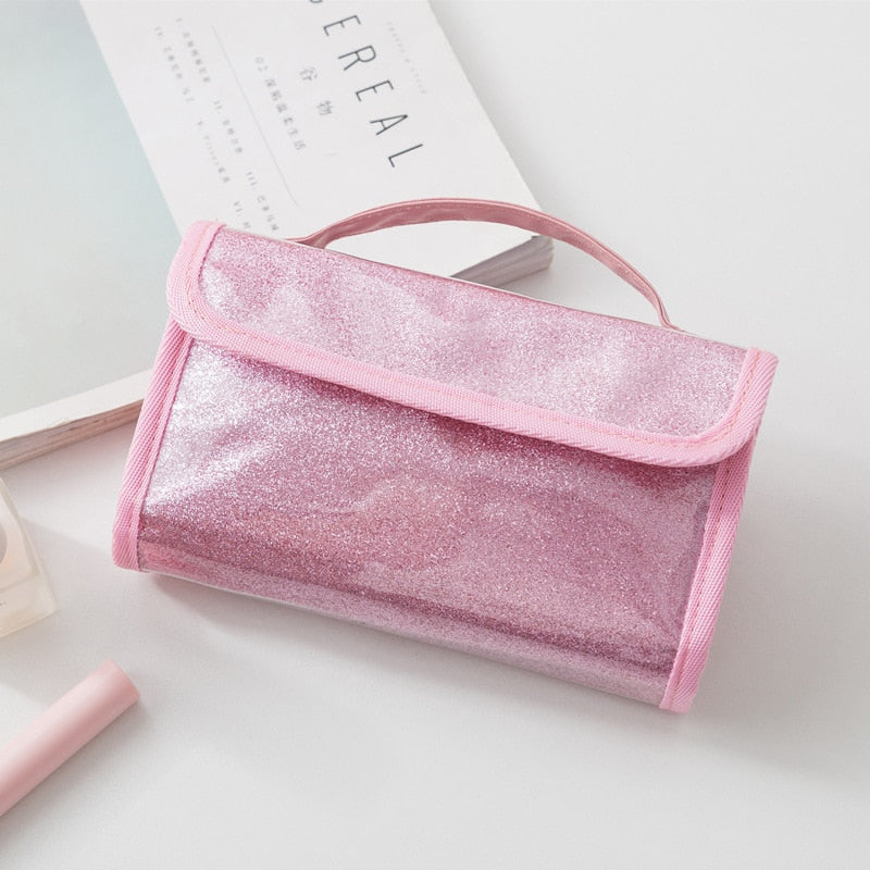 New Portable Cosmetic Bag PVC Wash Bag Waterproof Snap Can Be Hung Bathroom Folding Travel Bag