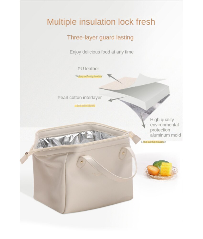 Lunch Bag PU Leather Lunch Bag Aluminum Foil Insulation Bag Ins Ice Bag High Value Ladies Lunch Bag