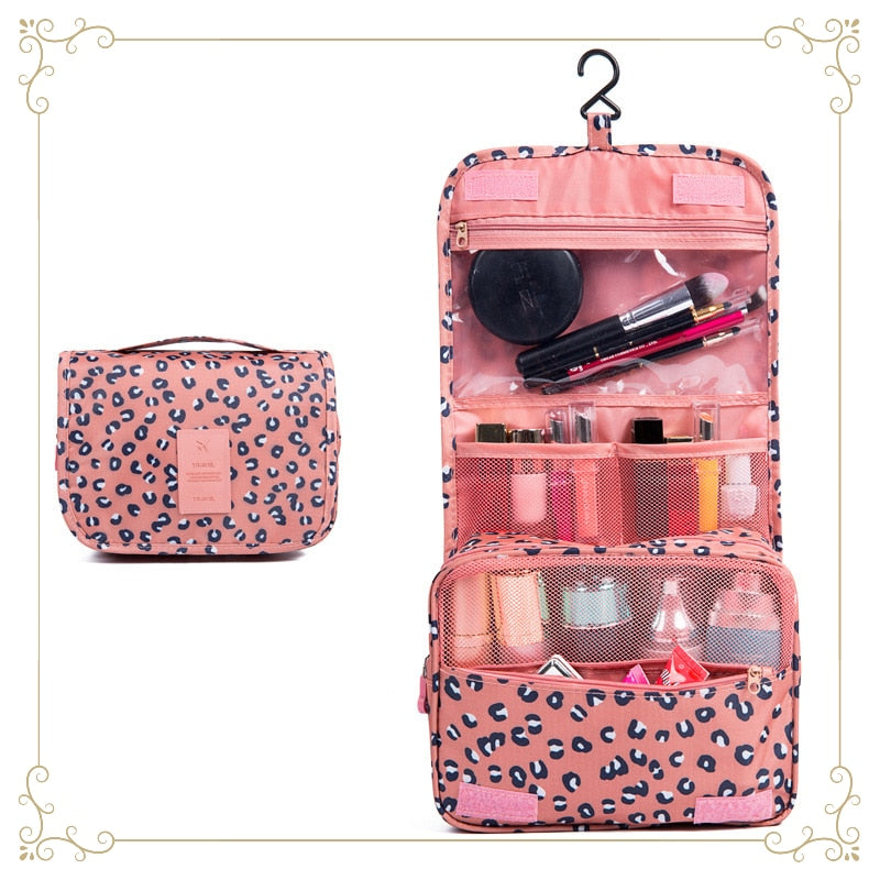 Women's Travel Cosmetic Bag Toiletries Organizer - Waterproof Makeup Bag with Hanging Hook for Bathroom Storage