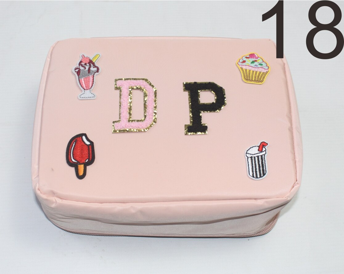 Large Zipper Nylon Pouch Waterproof Makeup Bag Toiletry Cosmetic Bag With Letter Patches makeup case  cosmetic box  make up bag