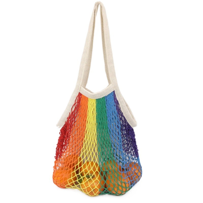 cotton net bag flower fruit net bag hollow out one shoulder carrying shopping bag