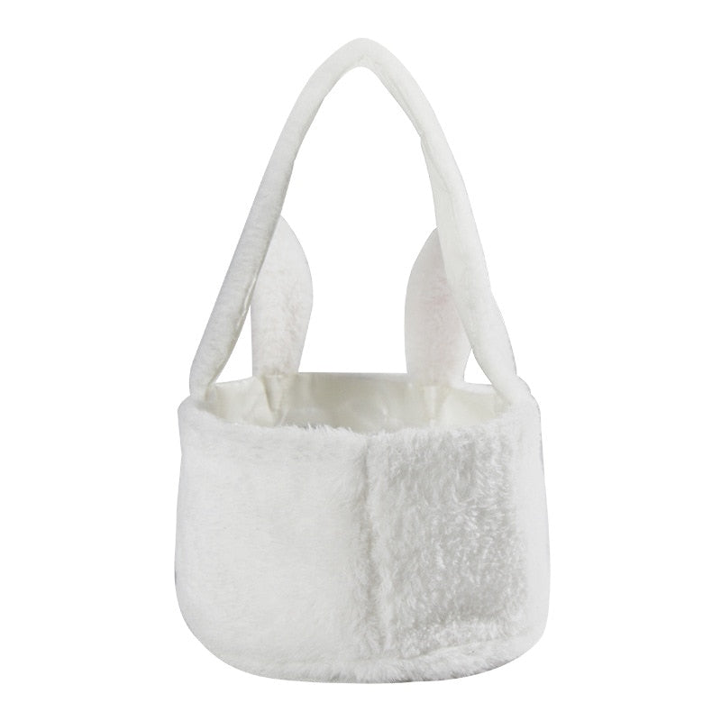 New Easter Cute Fur Bunny Tote Bag Basket Egg Hunt Handbag Decorated Rabbit Candy Storage Bag Bag Storage