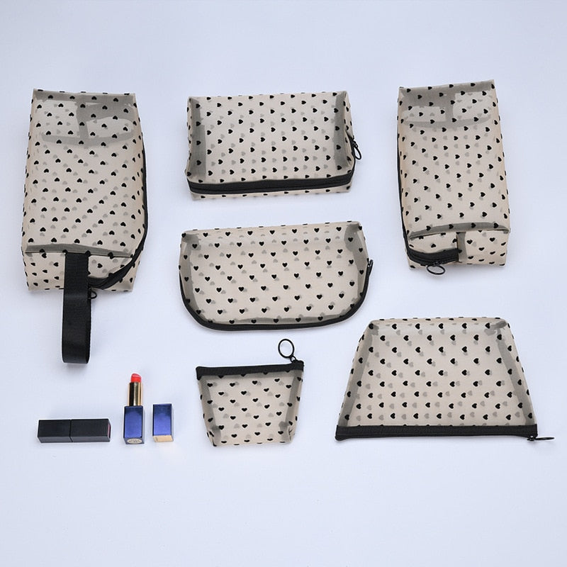 Beige Mesh Black Dot 19 Square Transparent Portable Lipstick Storage Bag Girl Travel Portable Storage Bag Storage