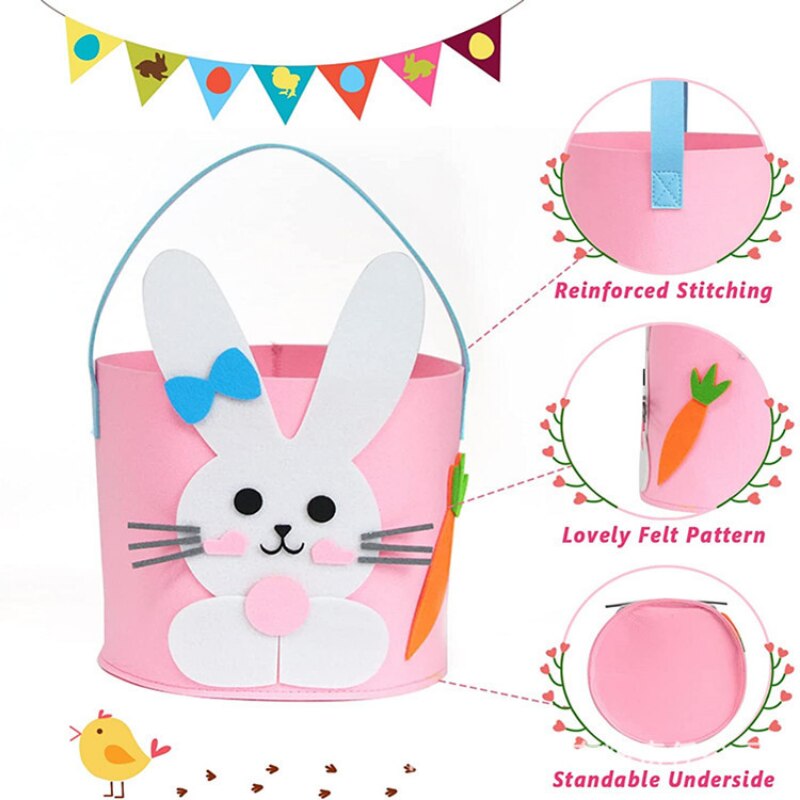 Felt Rabbit Storage Egg Bucket Easter Decorations Non-woven Candy Portable Bucket Storage  Gift Basket Storage