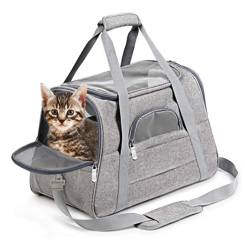 Pet Soft Pet Carriers Portable Breathable Foldable Bag Cat Dog Carrier Bags Outgoing Travel Pets Handbag with Locking Safety Zippers