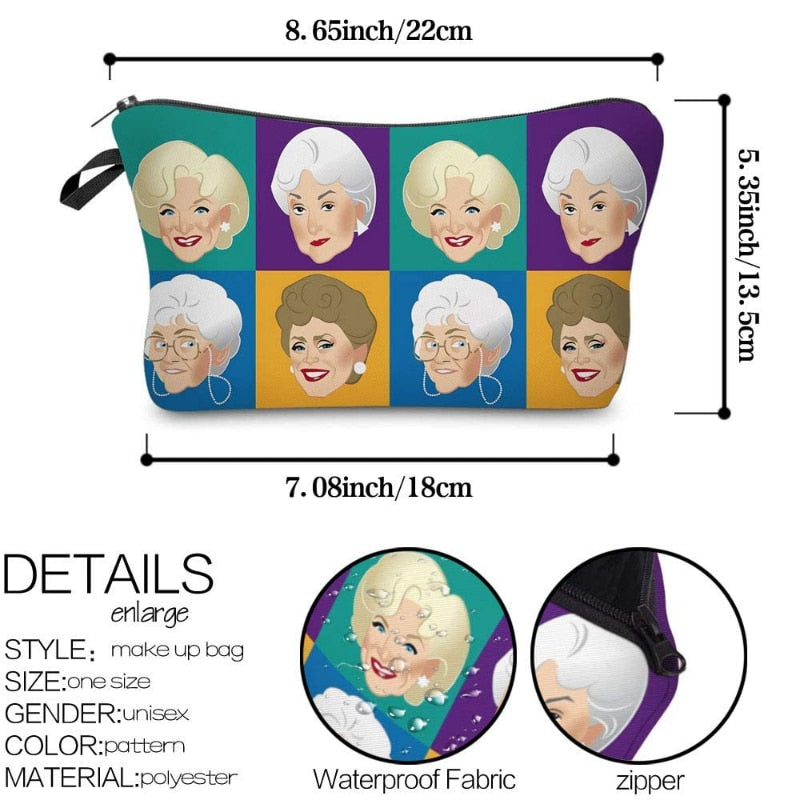 White-haired Grandma's Head Image Printed Makeup Bag Women's Face Pattern Storage Wash Bag Women's Mouth Red Bag Storage