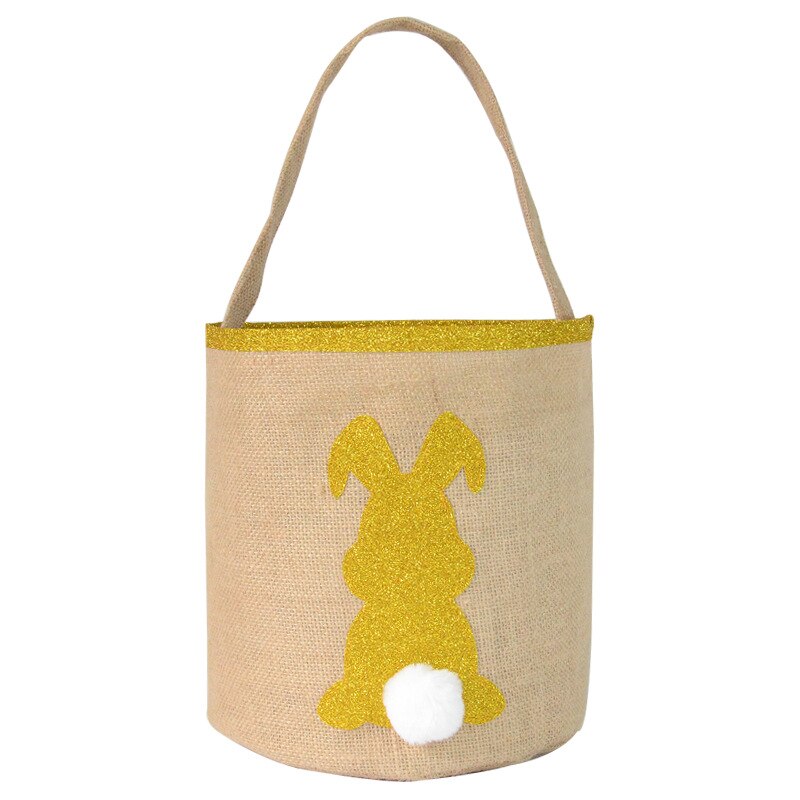 Easter Bag Cotton and Linen Round Bottom Bright Gold Rabbit Ears Rabbit Bag Children Candy Basket Storage