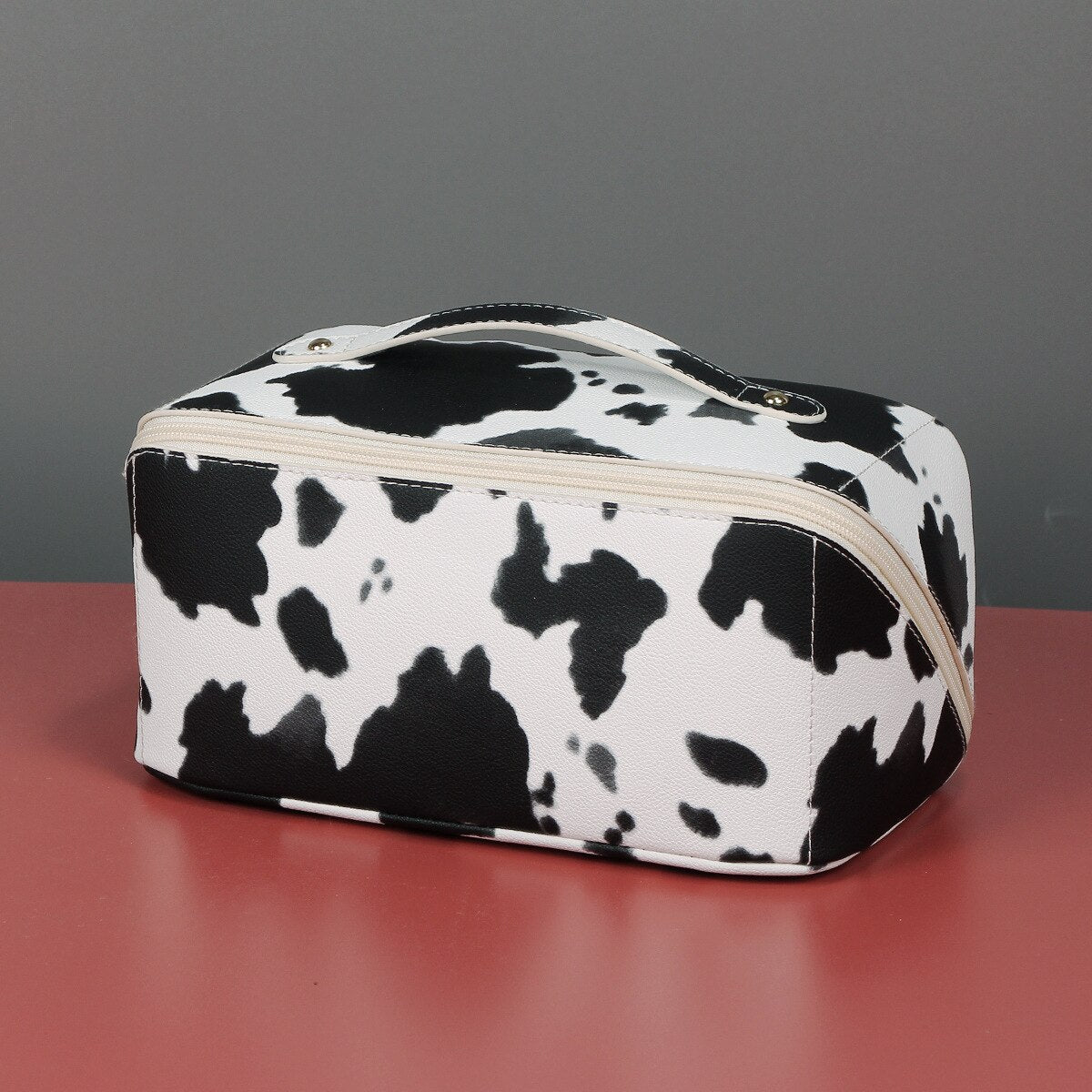 Simple and Stylish PU Leather Cow Pattern Large-capacity Multifunctional Cosmetic Bag Advanced Sense Washing Storage Bag Storage