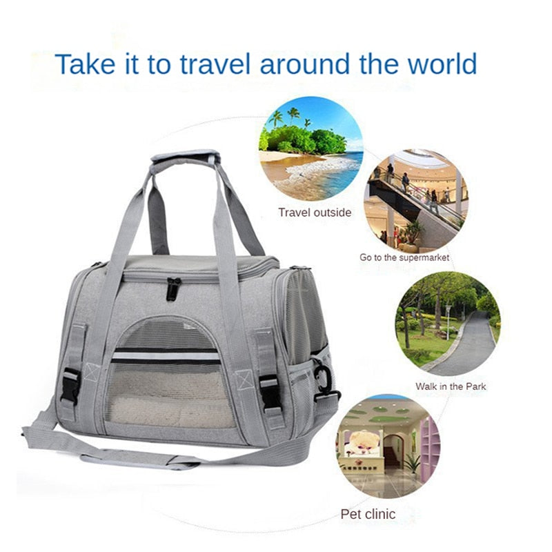 Pet Soft Pet Carriers Portable Breathable Foldable Bag Cat Dog Carrier Bags Outgoing Travel Pets Handbag with Locking Safety Zippers