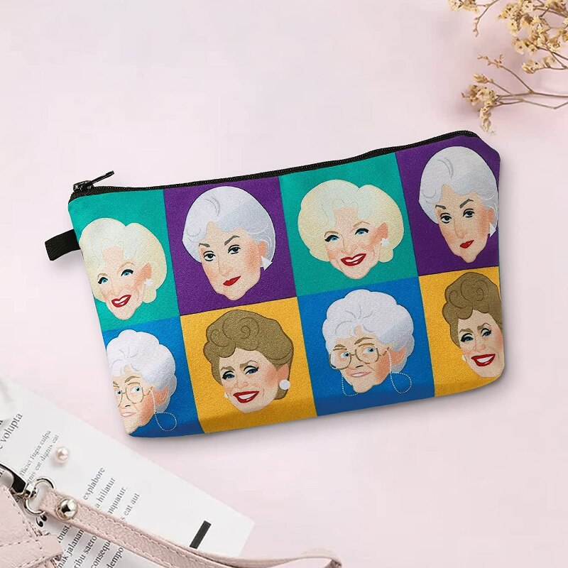 White-haired Grandma's Head Image Printed Makeup Bag Women's Face Pattern Storage Wash Bag Women's Mouth Red Bag Storage