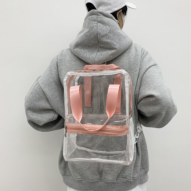 Summer Jelly Transparent Bag Tide 2022 Korean Fashion Contrast Simple Large Capacity Ins Soft Girls Backpack PVC Storage