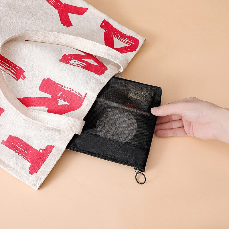 Ins Simple Transparent Mesh Cosmetic Bag Multifunctional Mesh Travel Wash Bag Hollow Portable Storage Bag Storage