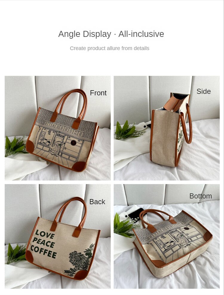 New Personalized Hand Bill of Lading Shoulder Tote Bag Retro Linen Fabric Student Bag Computer Bag Wholesale Storage