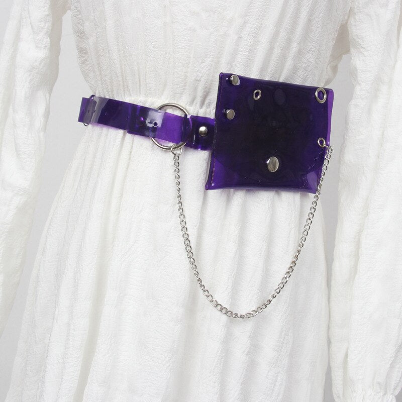 Street Style Versatile Pvc Transparent Small Purse Decorative Belt Waist Seal Fashion Women's Waist Bag Chain Hanging Bag Storage