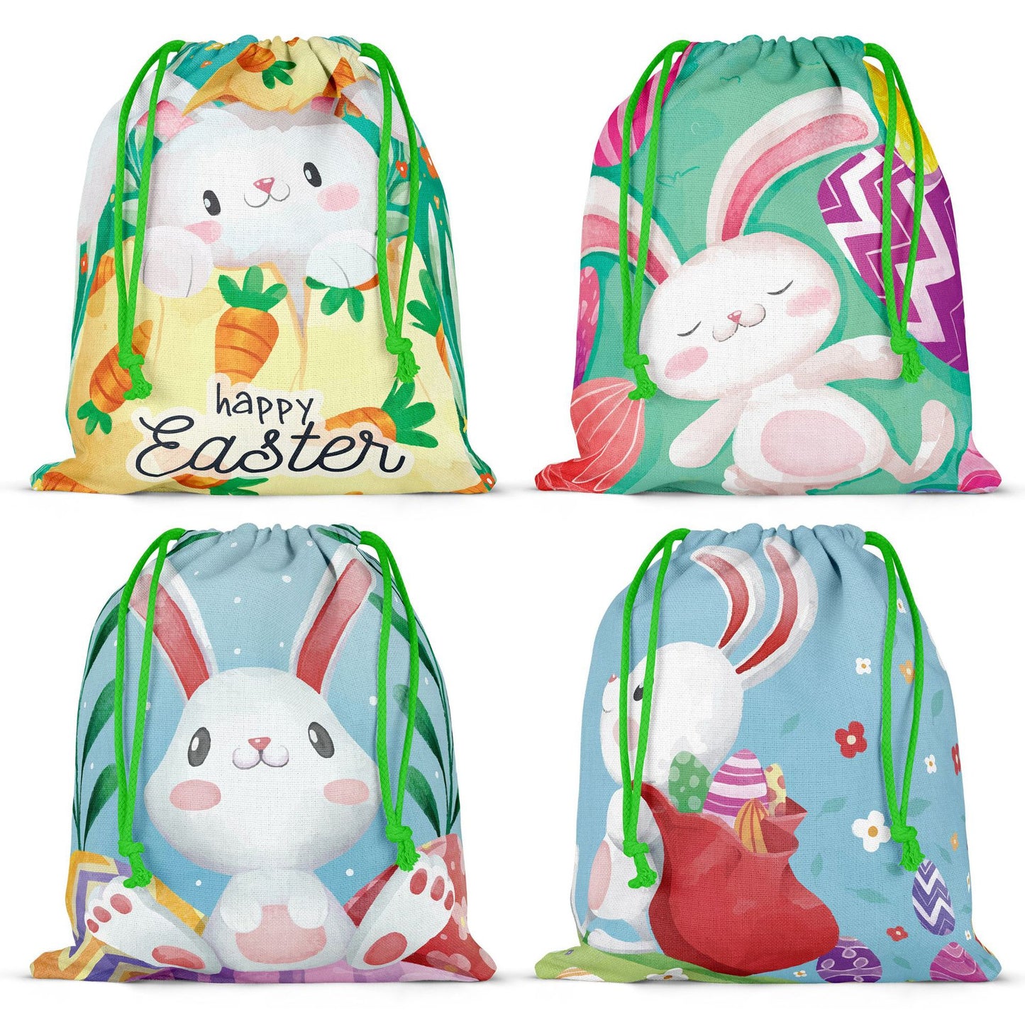 Happy Easter Cartoon Rabbit Easter Egg Cartoon Gnome Gift Bag Bundle Pocket Storage Linen Bag Storage