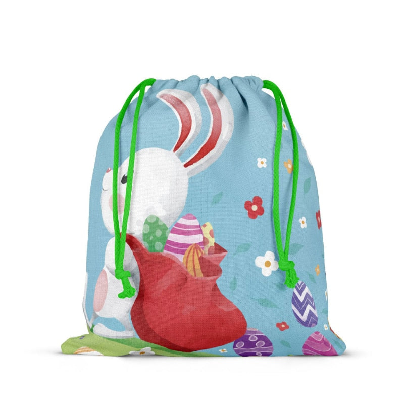 Happy Easter Cartoon Rabbit Easter Egg Cartoon Gnome Gift Bag Bundle Pocket Storage Linen Bag Storage