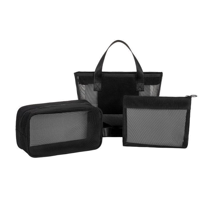 Ins Simple Transparent Mesh Cosmetic Bag Multifunctional Mesh Travel Wash Bag Hollow Portable Storage Bag Storage