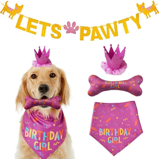 petPet Dog Saliva Towel Birthday Hat Dog Bone Toy Flag Pulling Set Accessories Decoration Pet Scarf Graffiti