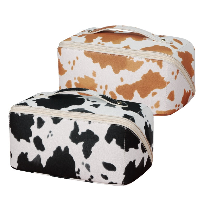 Simple and Stylish PU Leather Cow Pattern Large-capacity Multifunctional Cosmetic Bag Advanced Sense Washing Storage Bag Storage