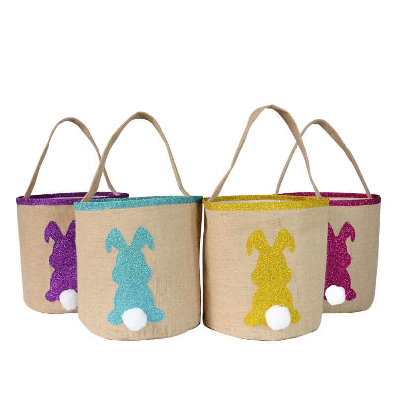 Easter Bag Cotton and Linen Round Bottom Bright Gold Rabbit Ears Rabbit Bag Children Candy Basket Storage