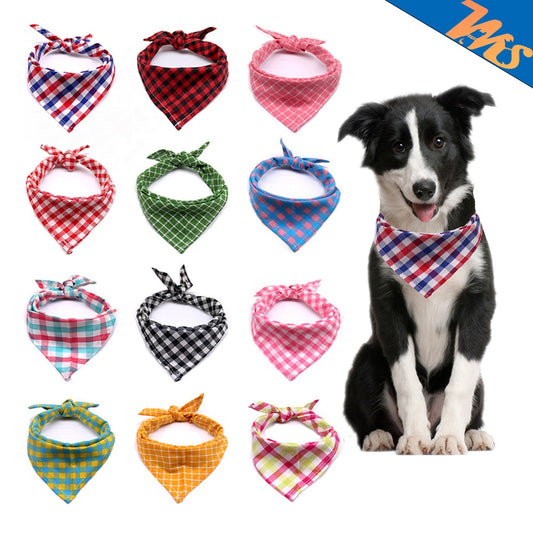 petSpring and Summer Explosive Pet Triangle Towel Dog Dog Cat Classic Plaid Cotton Saliva Towel Pet Spot Scarf