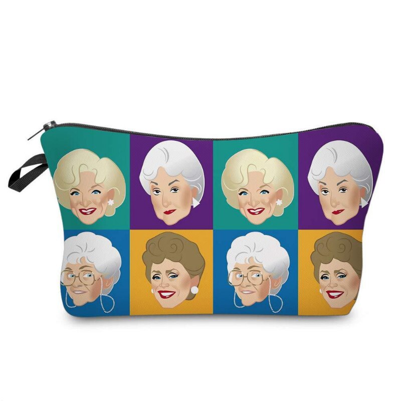 White-haired Grandma's Head Image Printed Makeup Bag Women's Face Pattern Storage Wash Bag Women's Mouth Red Bag Storage