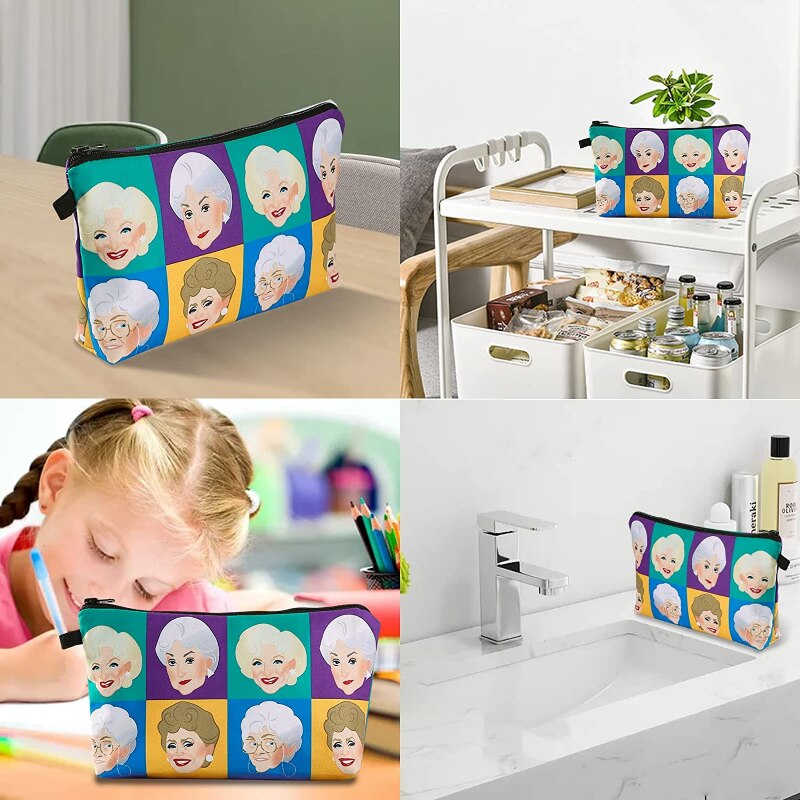 White-haired Grandma's Head Image Printed Makeup Bag Women's Face Pattern Storage Wash Bag Women's Mouth Red Bag Storage