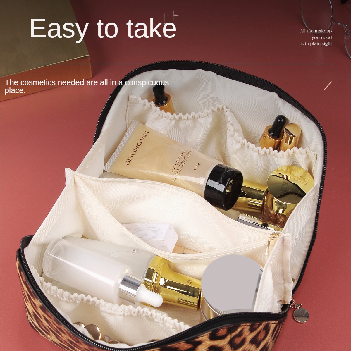 European and American Style Leopard Print PU Leather Large-capacity Multi-functional Makeup Bag High-grade Sense Toiletry Bag Storage