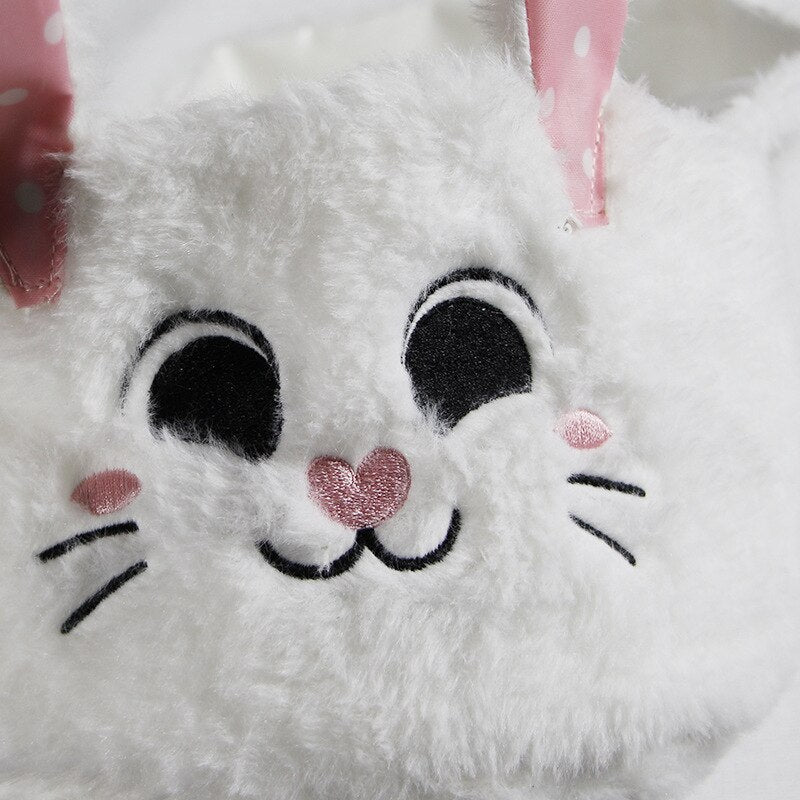 New Easter Cute Fur Bunny Tote Bag Basket Egg Hunt Handbag Decorated Rabbit Candy Storage Bag Bag Storage