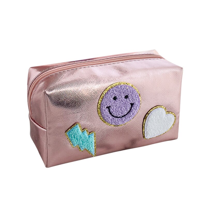 New Smiley Face Embroidery Cosmetic Bag Large Capacity Portable Waterproof Cosmetic Storage Bag Square Wash Bag Storage