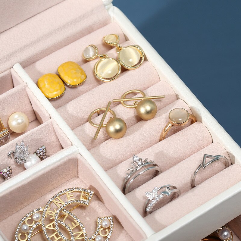 Household Jewelry Organizer Large-capacity Three-layer Drawer  Ring Earrings Portable  Storage Box Storage
