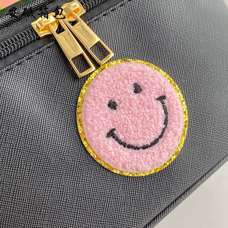 New Smiley Face Embroidery Cosmetic Bag Large Capacity Portable Waterproof Cosmetic Storage Bag Square Wash Bag Storage