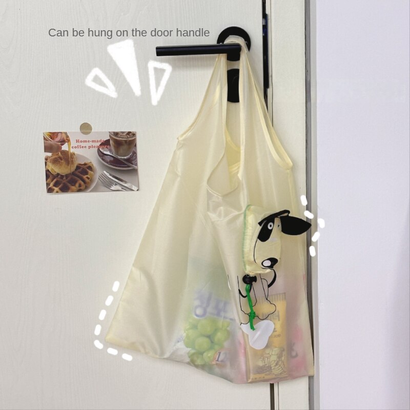 INS Style Minimalist Cartoon Puppy Foldable Shopping Bag, Portable, Large Capacity, Environmentally Friendly Bag, Handbag Storage