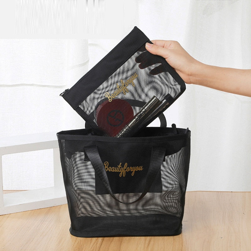 Modern Simple Mesh Cosmetic Bag Travel Large-capacity Portable Mesh Washing Bag Multifunctional Storage Bag Storage