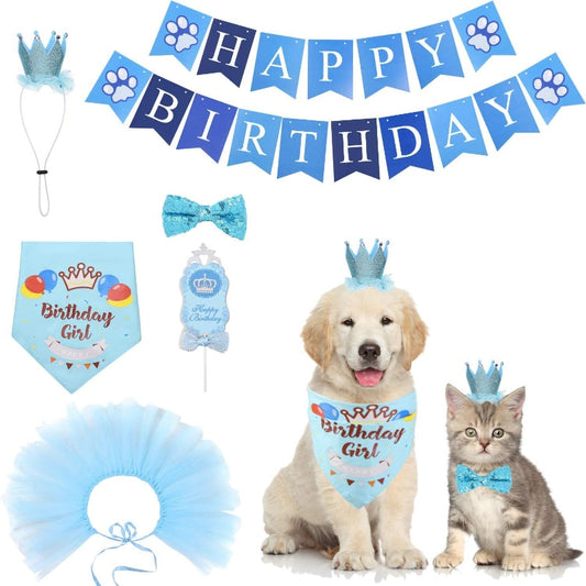 petPet Birthday Decoration Set Dog Saliva Towel Birthday Banner Skirt Bow Tie Party Hat Decoration Props